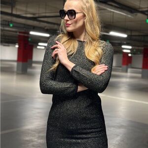 Massimo Dutti Metallic Glitter Gold Black Long Sleeves Sweater Dress size XS